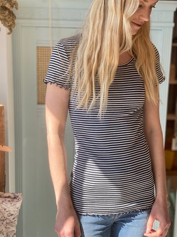 Joha - Voksen bluse SS i uld/Silke//striber blå/creme